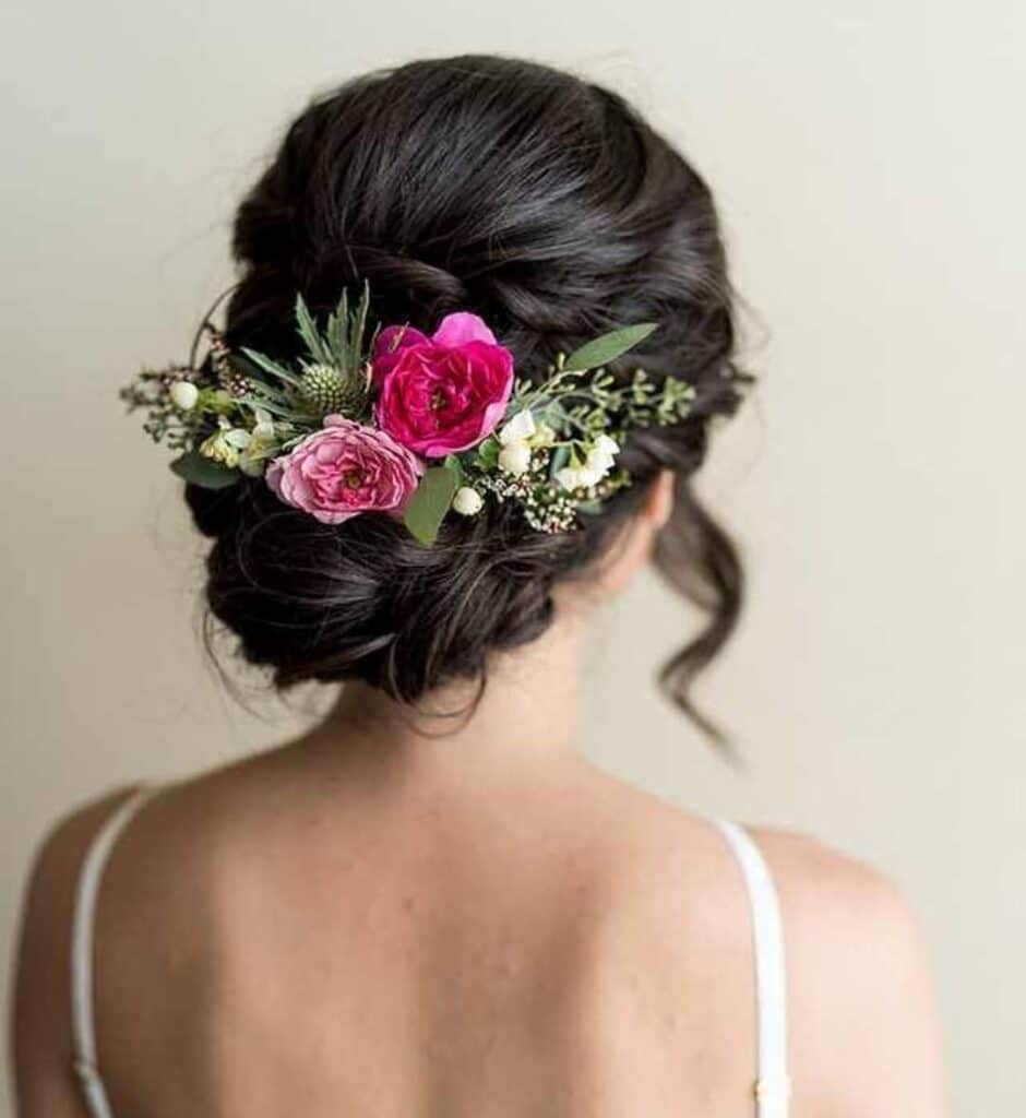 Floral Bun Hairstyles for Brides