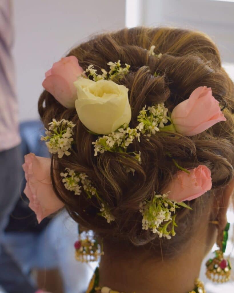 Floral Bun Hairstyles for Brides