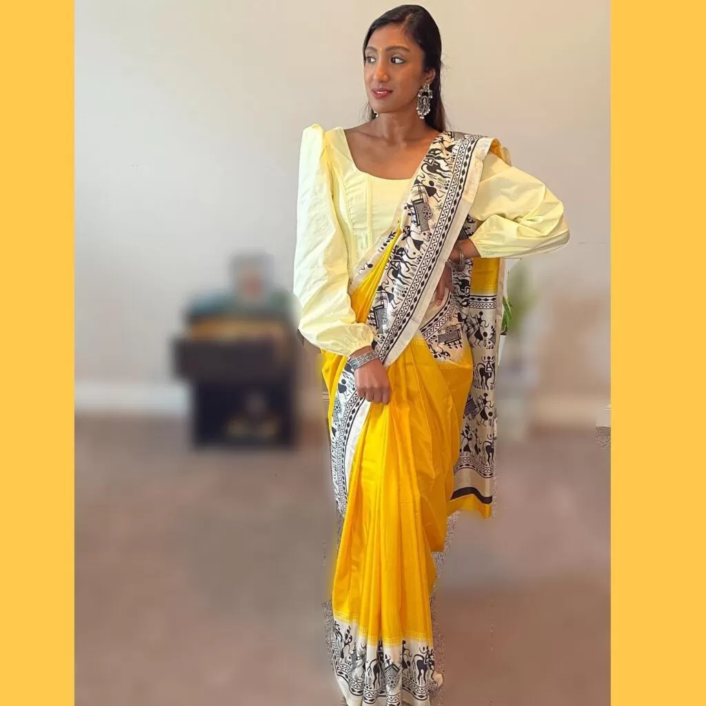 Saree with a corset blouse