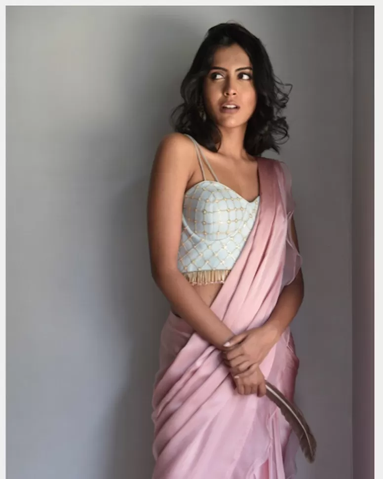 Saree with corset blouse