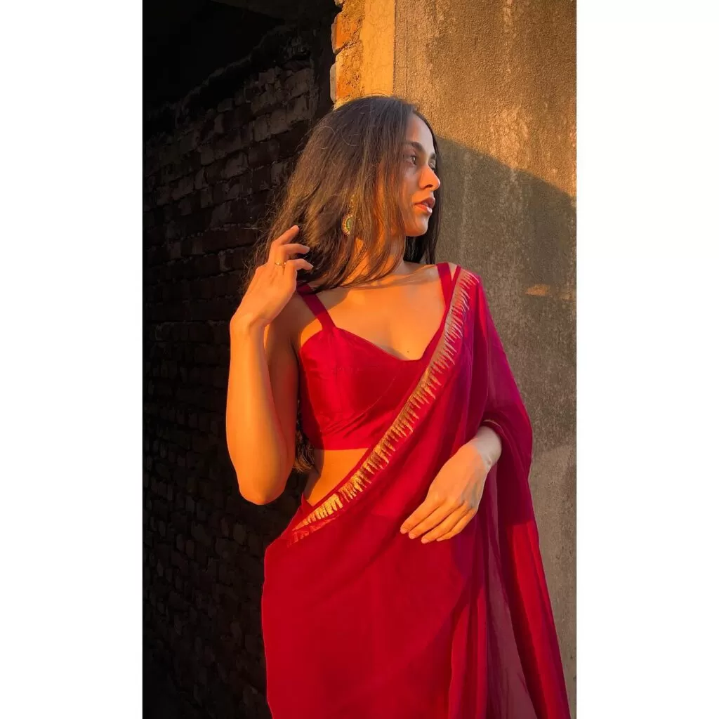 Saree with corset blouse