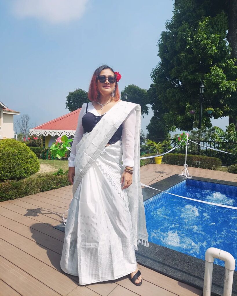 Saree with a corset blouse