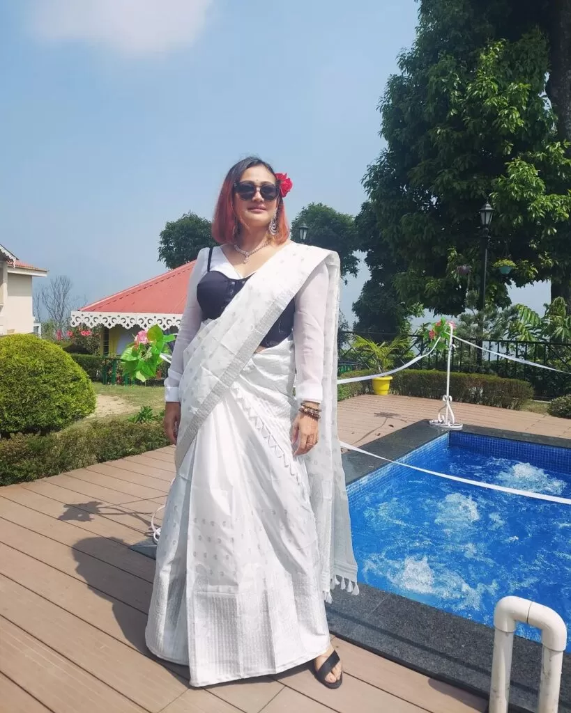 Saree with a corset blouse