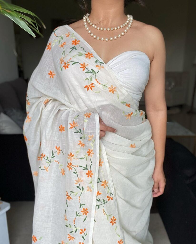 Saree with corset blouse