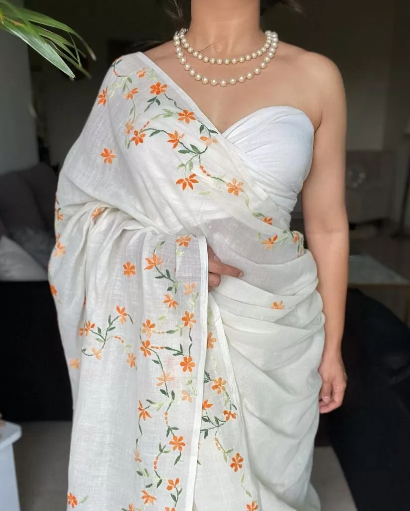 Saree with corset blouse