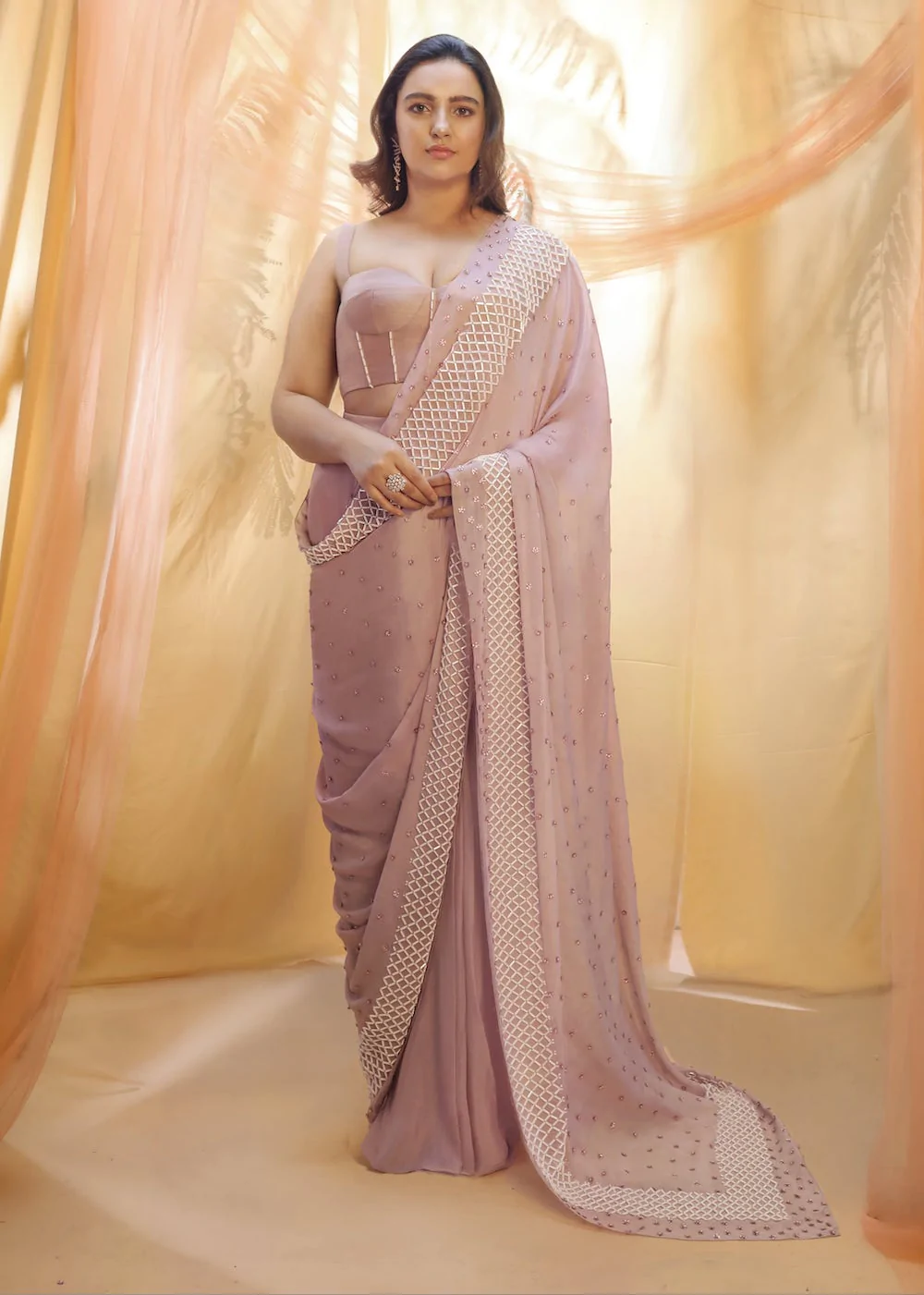 Saree with corset blouse