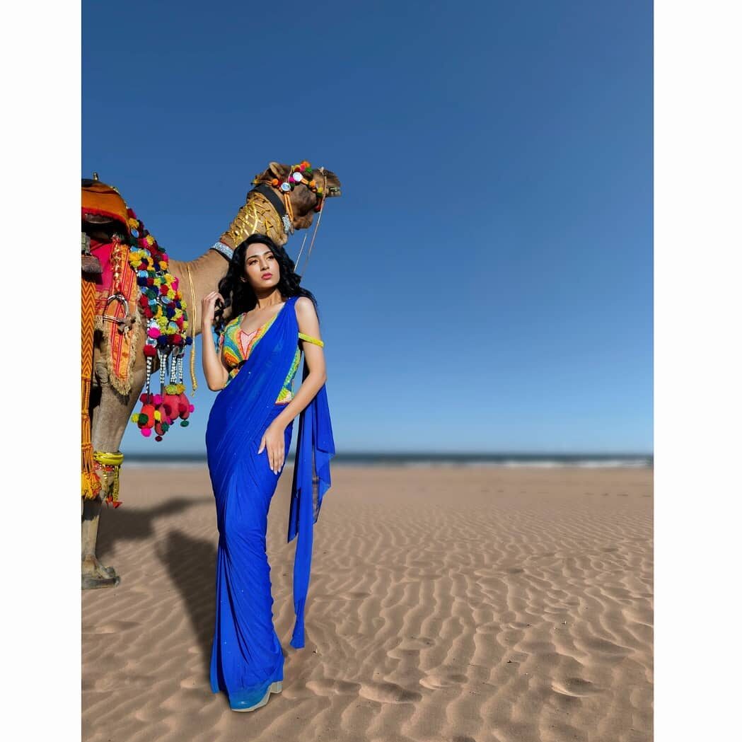 Saree with corset blouse