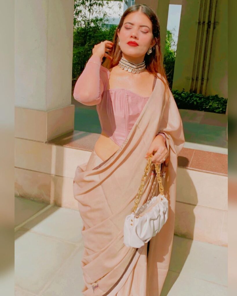 Saree with corset blouse