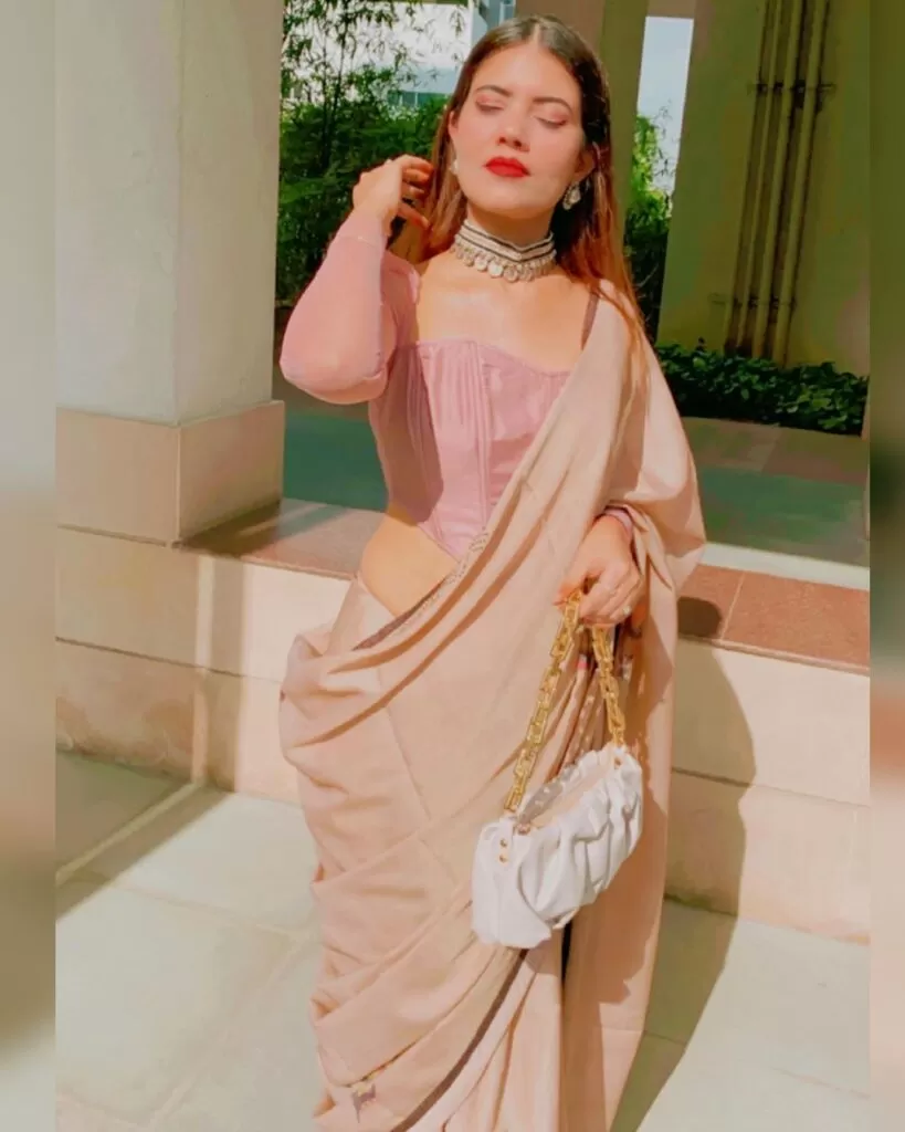 Saree with corset blouse