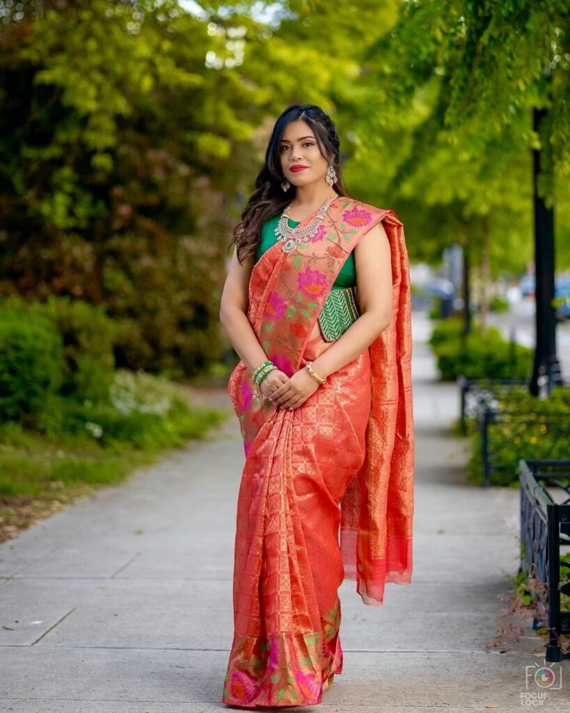 Saree with corset blouse