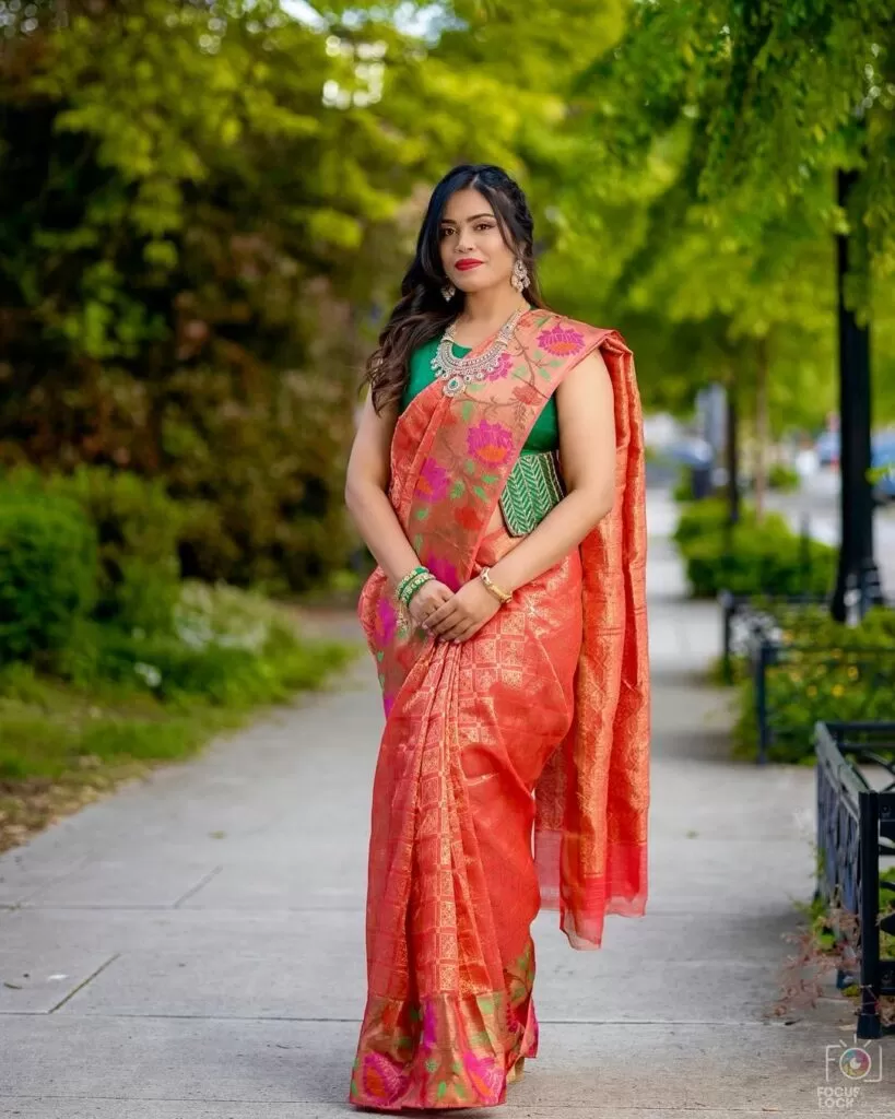 Saree with corset blouse