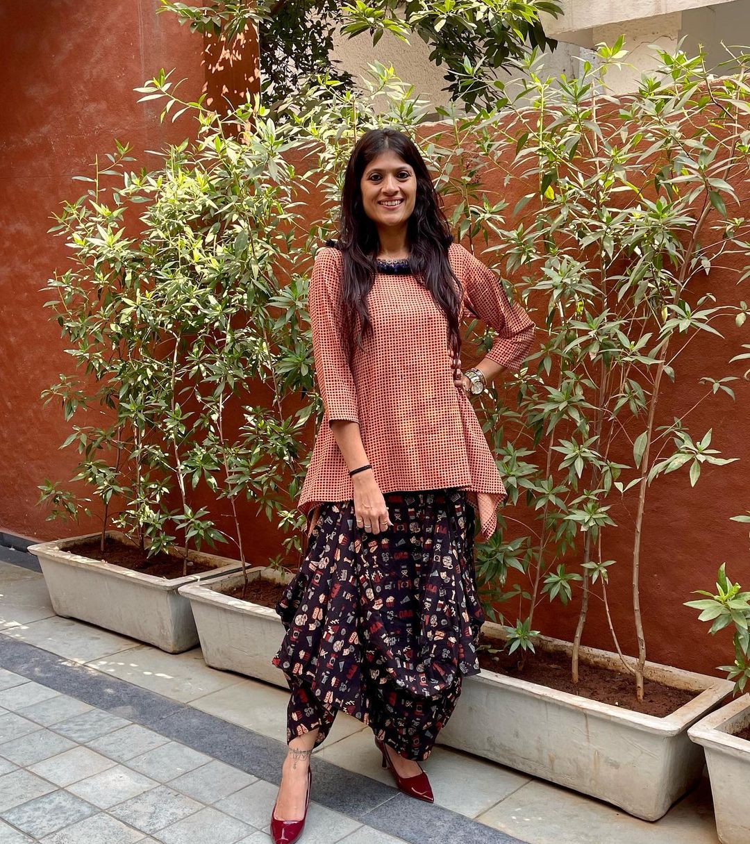 Blue Dhoti Skirt Dress With Neckpiece