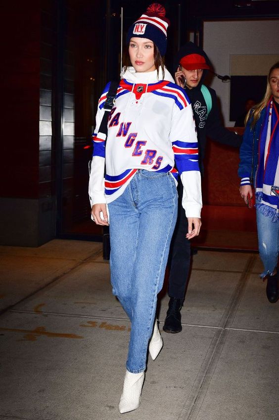 hockey game outfit bella hadid