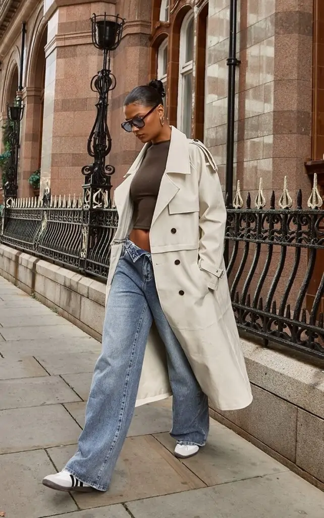 Oversized Trench with Wide-Leg Jeans