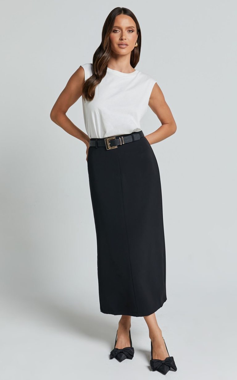 Black Straight Midi Skirt