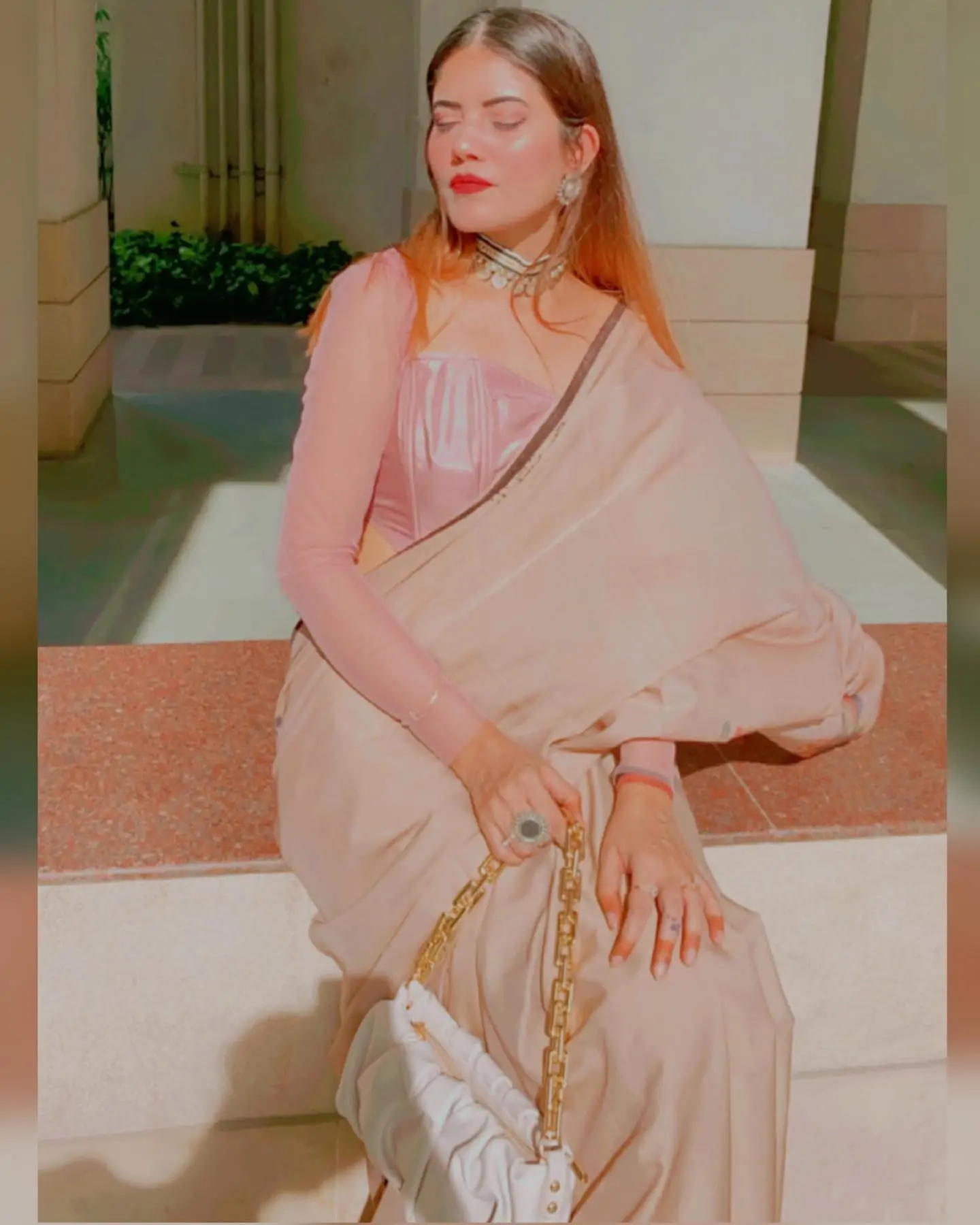 Saree with corset blouse