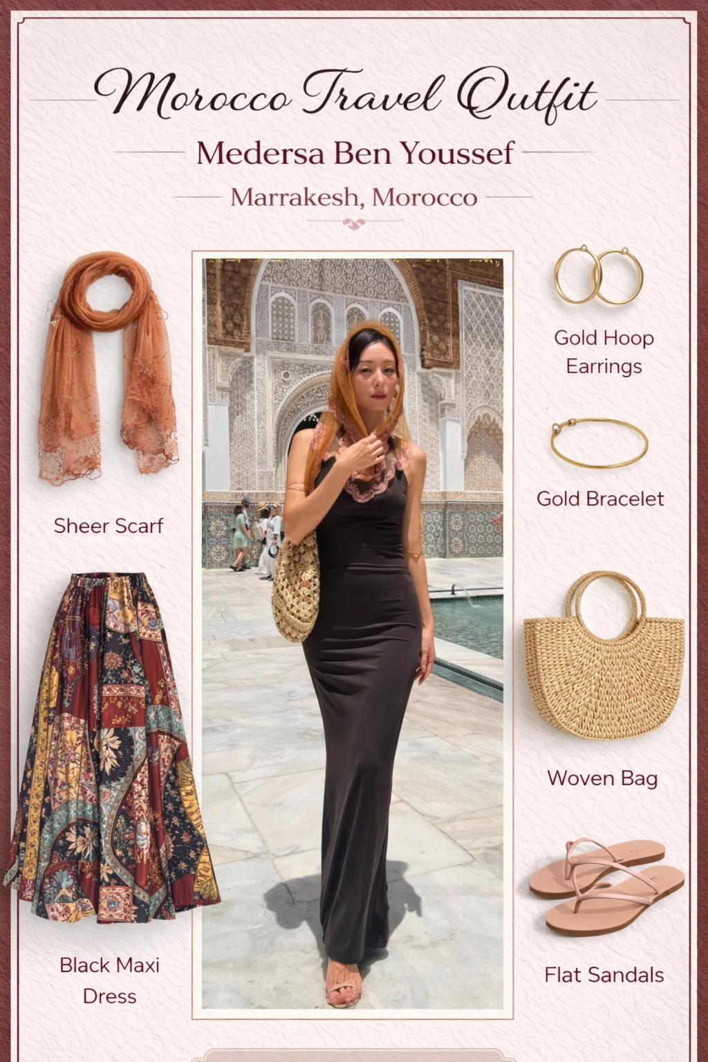 What to wear in Marrakesh - warm tone dress