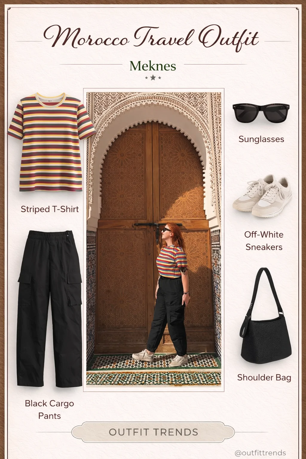 What to wear in Meknes - striped tee and black cargo pants