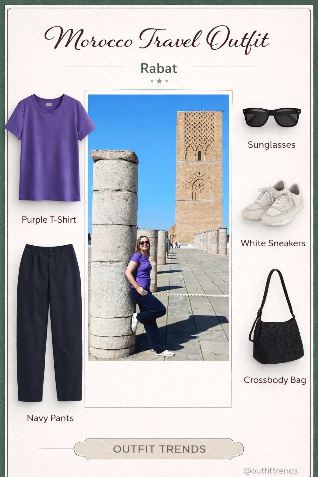 What to wear in Rabat - black tank and khaki cargo pants at blue door