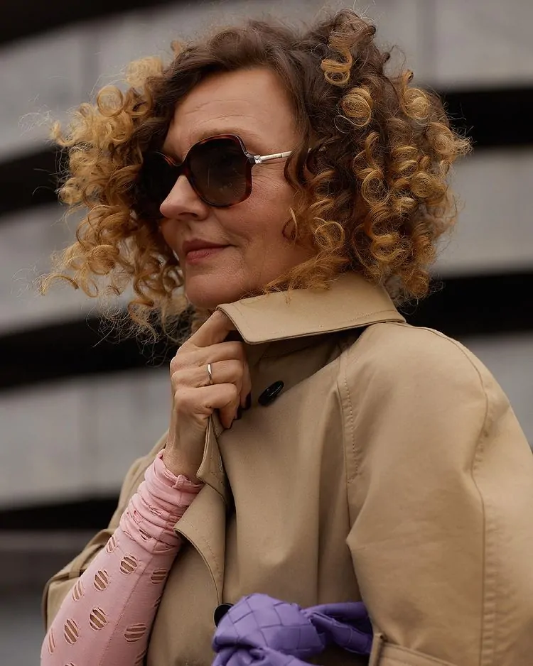 curly hair senior women short bob