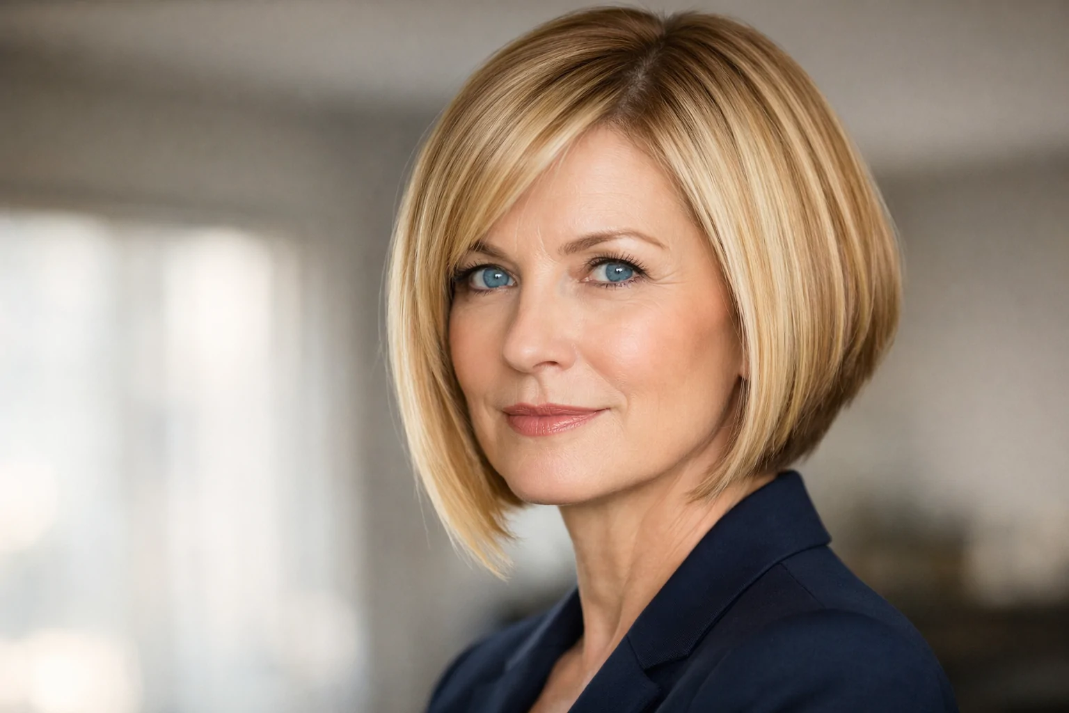 sleek angular bob short hairstyle for women over 50