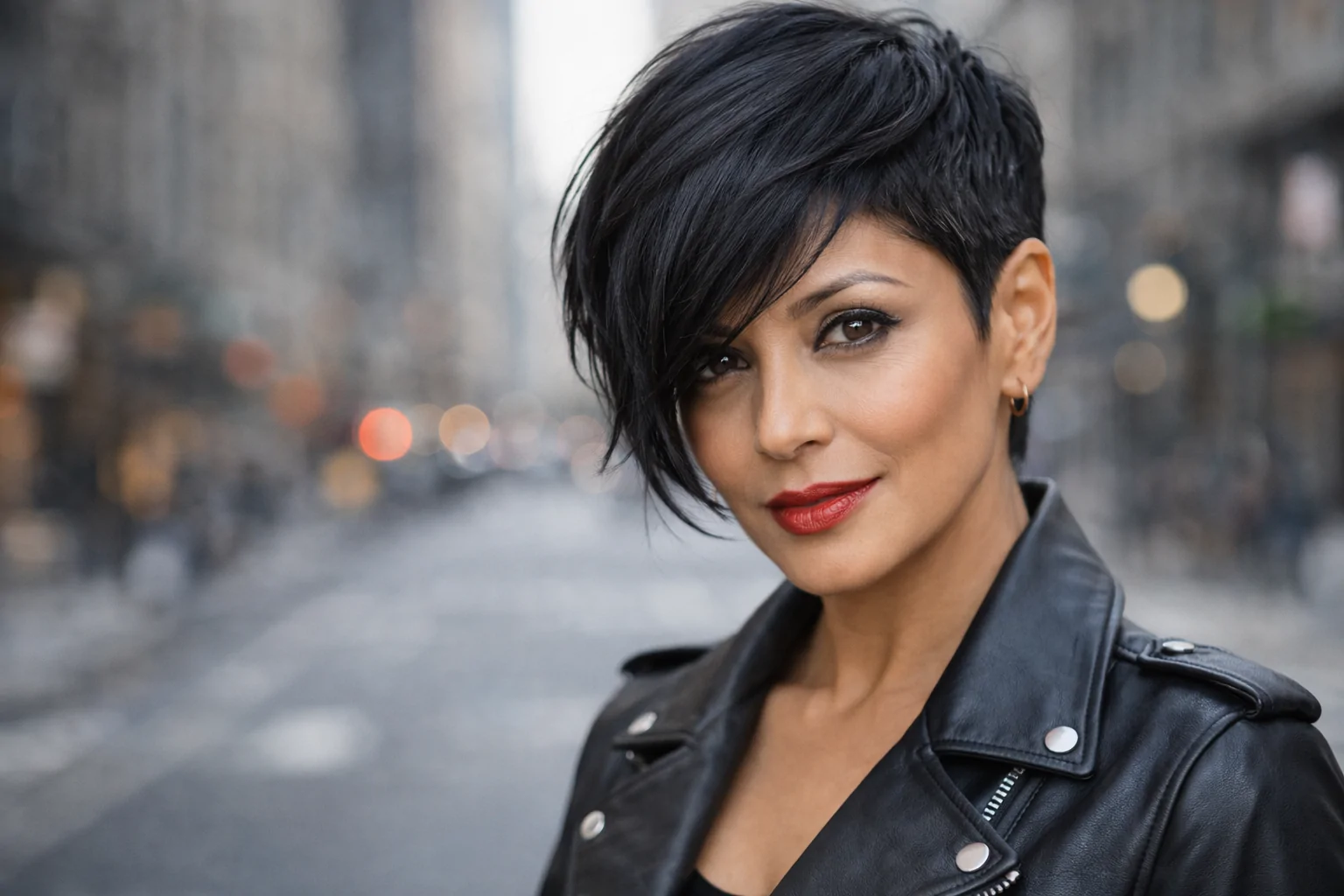 edgy asymmetrical short hairstyle for women over 50