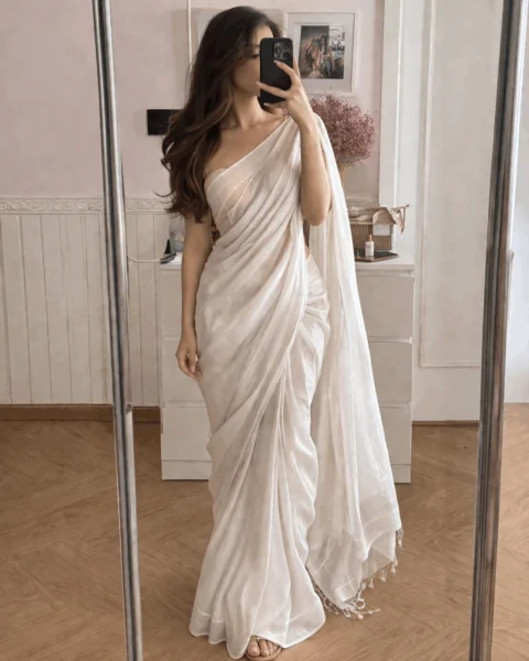 White Cotton Corset With Casual Saree