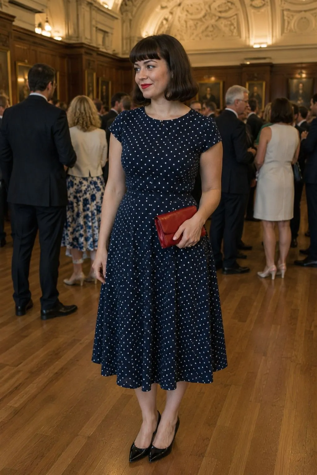 Black-and-White Polka Dot Midi Dress - Graduation Guest Outfit Idea