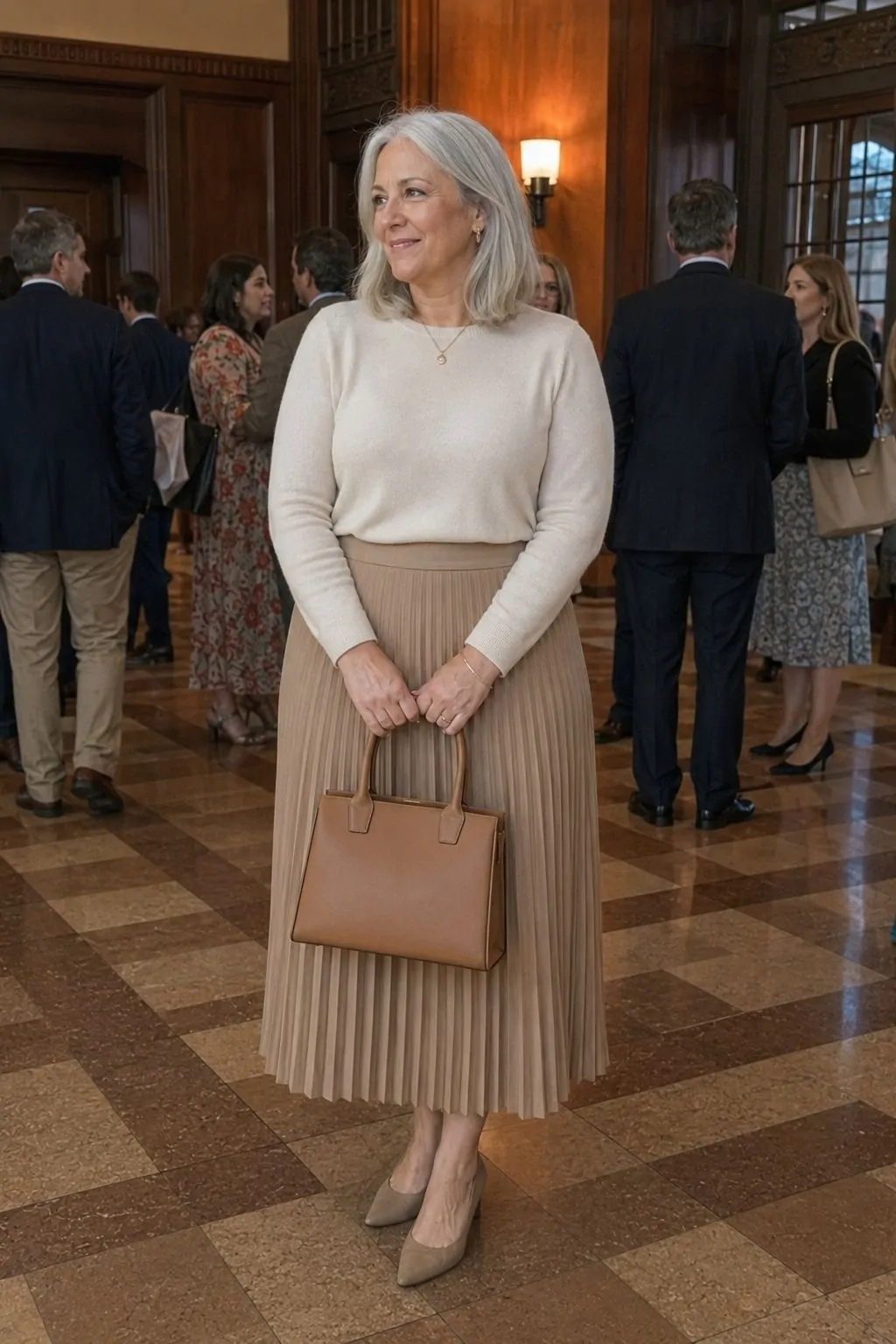 Pleated Midi Skirt with Cashmere Knit - Graduation Guest Outfit Idea