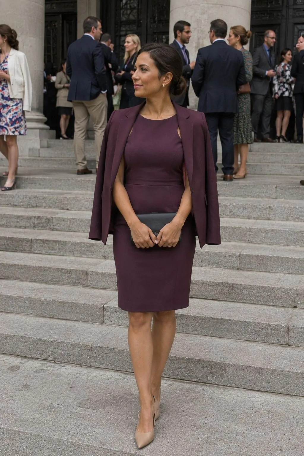 Sleeveless Sheath Dress with Tailored Blazer - Graduation Guest Outfit Idea