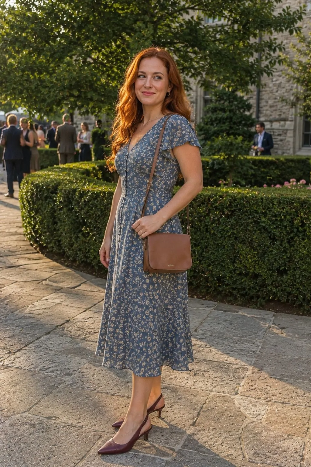 Floral Tea Dress with Leather Slingbacks - Graduation Guest Outfit Idea