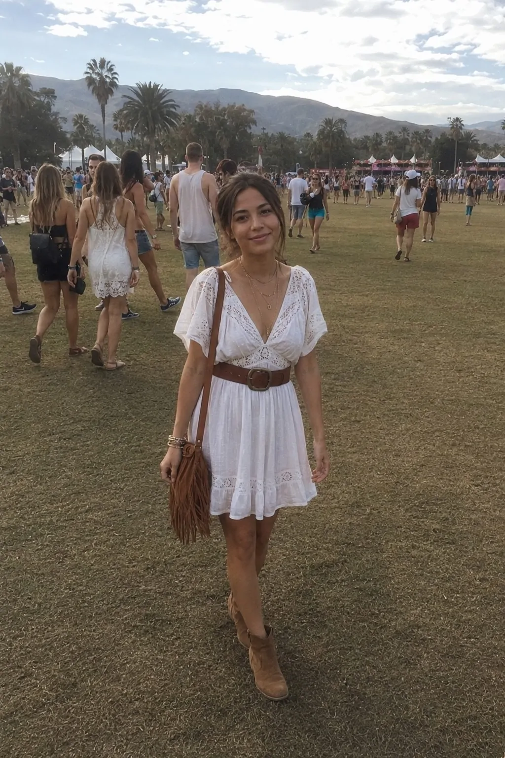 #7 - Short Dress with Ankle Boots - White Boho Dress Outfit Ideas