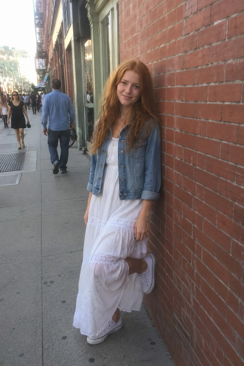 #10 - Boho Maxi with a Denim Jacket - White Boho Dress Outfit Ideas