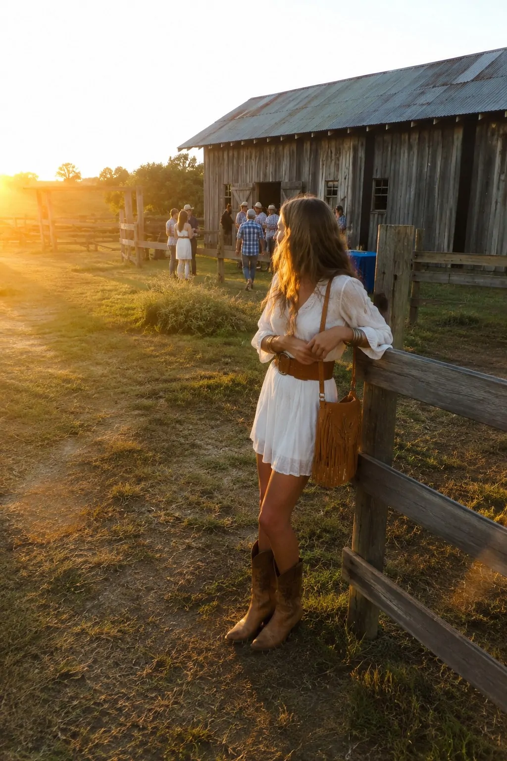 #17 - Cowboy Boots and a Boho Dress - White Boho Dress Outfit Ideas