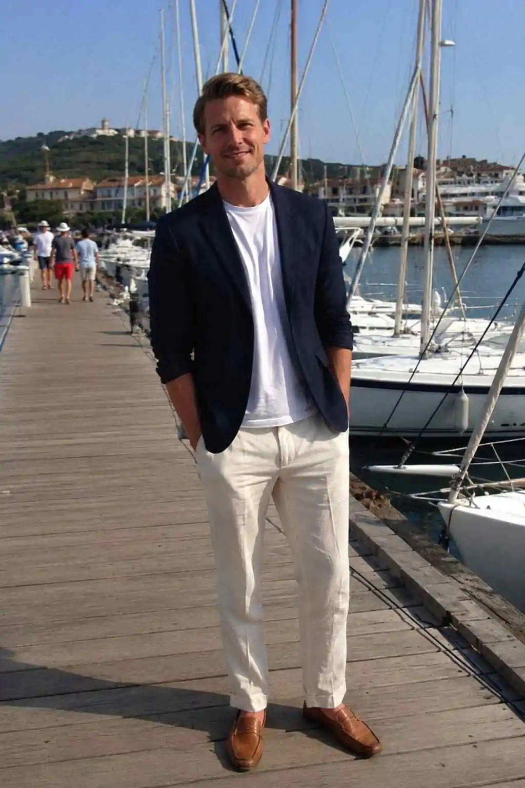 #2 - Navy Blazer Over a White Tee - Old Money Summer Outfit Ideas