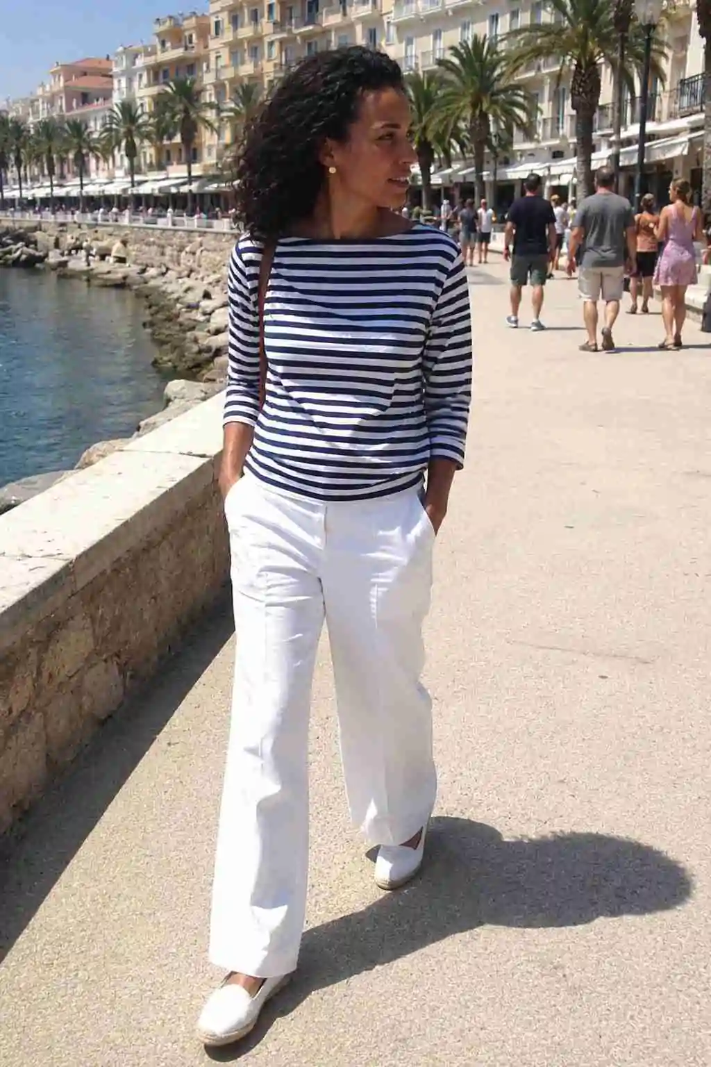 #3 - Striped Boat Neck Top and White Trousers - Old Money Summer Outfit Ideas