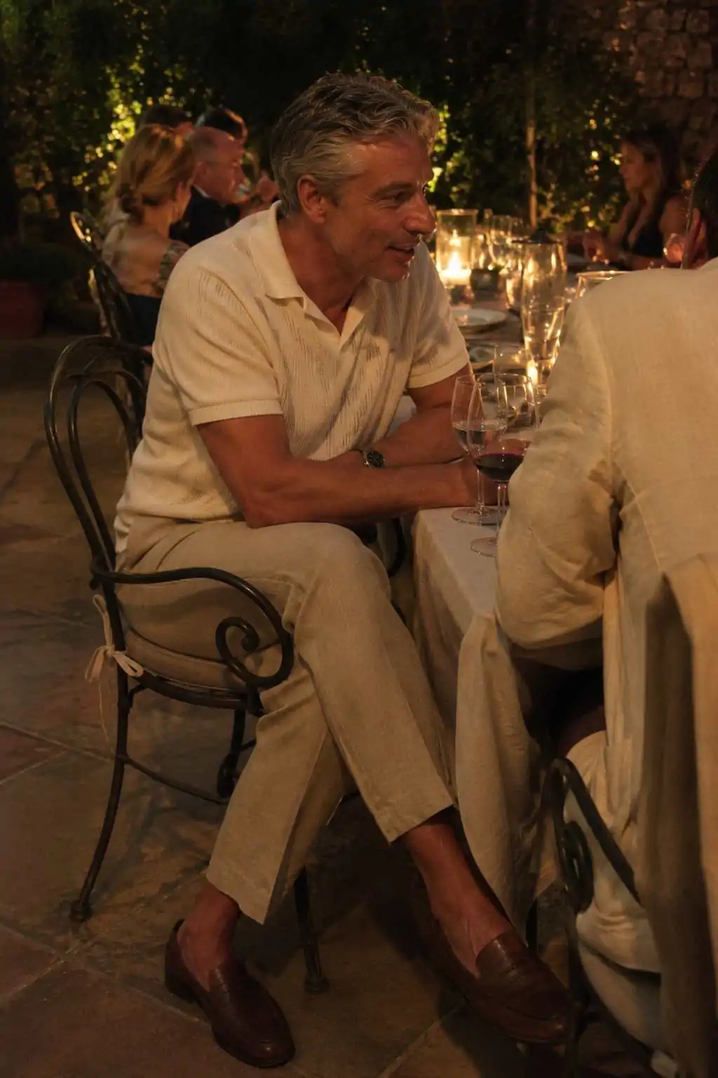 #7 - Cream Knit Polo and Linen Trousers - Old Money Summer Outfit Ideas