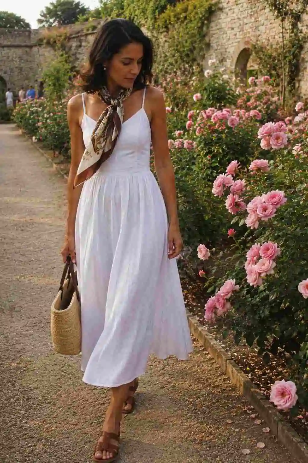 #8 - Silk Scarf and White Sundress - Old Money Summer Outfit Ideas