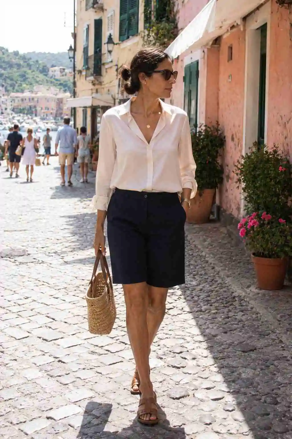 #10 - Tailored Bermuda Shorts and Blouse - Old Money Summer Outfit Ideas