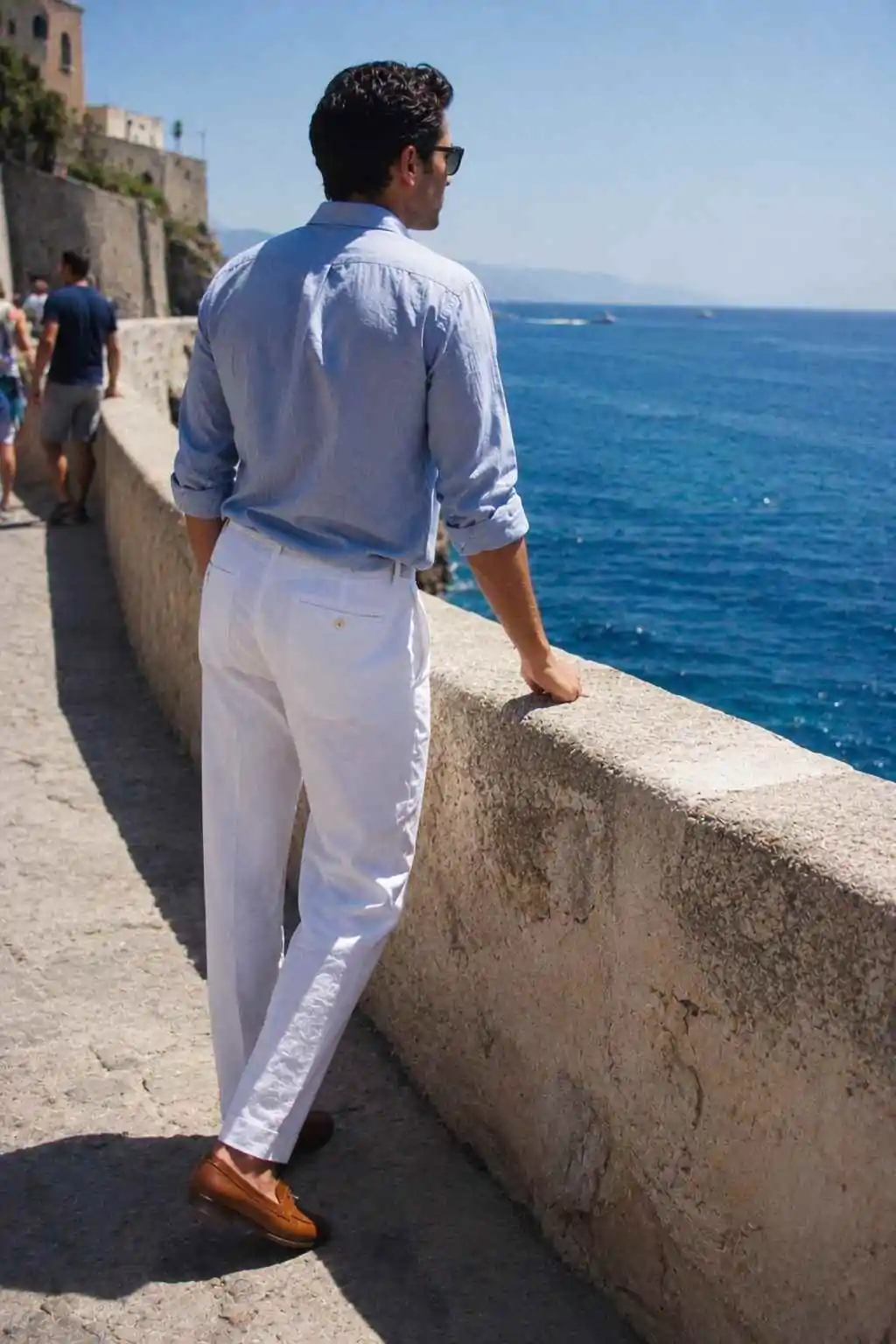 #11 - Coastal Look White Trousers and Loafers - Old Money Summer Outfit Ideas