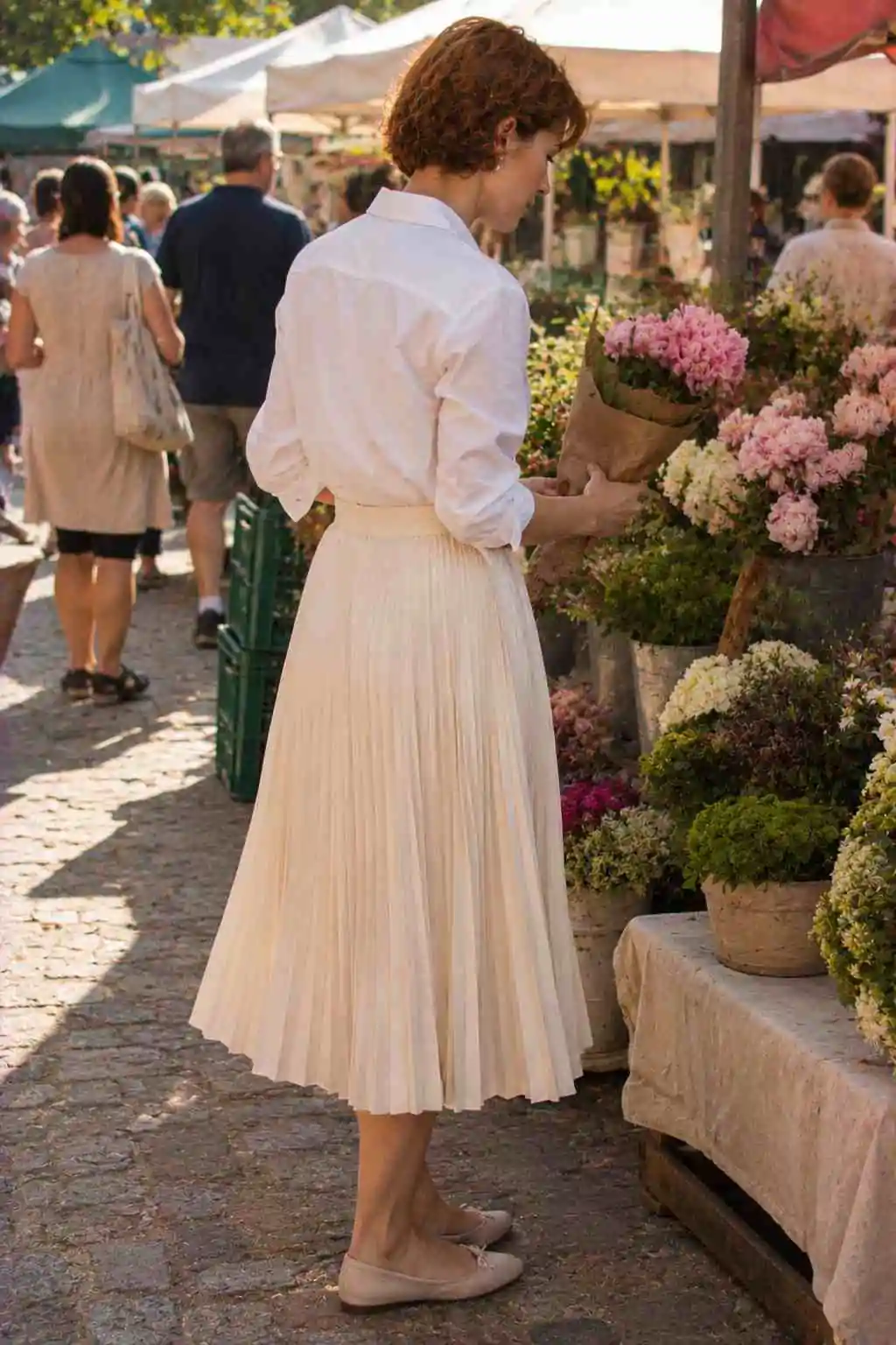 #14 - White Shirt and Pleated Midi Skirt - Old Money Summer Outfit Ideas
