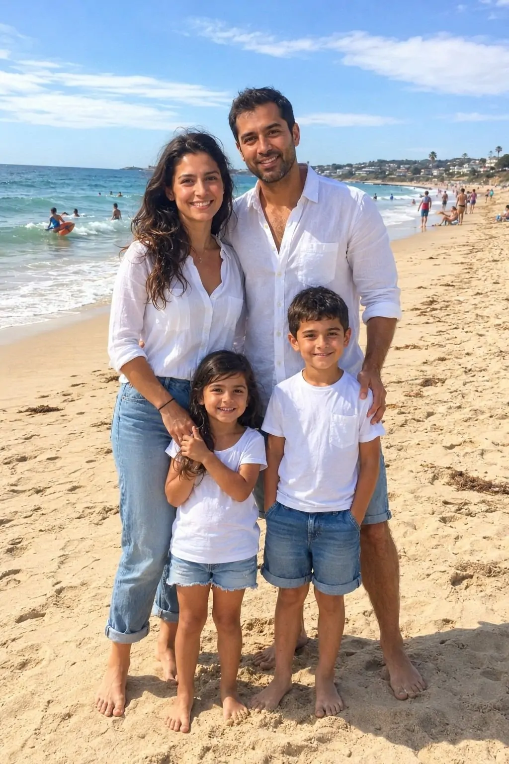 #2 - Beach Family Photos in White and Denim - Summer Family Photo Outfits
