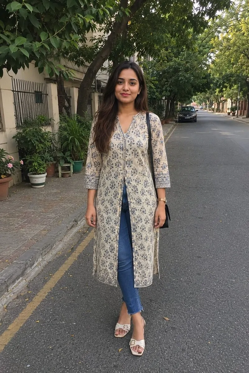 front-slid kurti with jeans