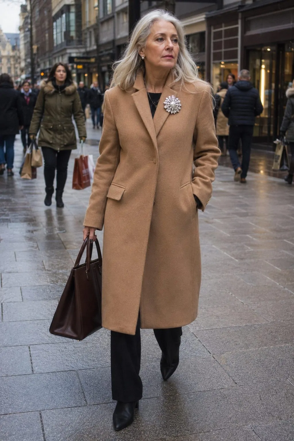 #8 - Oversized Brooch on a Tailored Coat - Glamoratti Aesthetic Trends