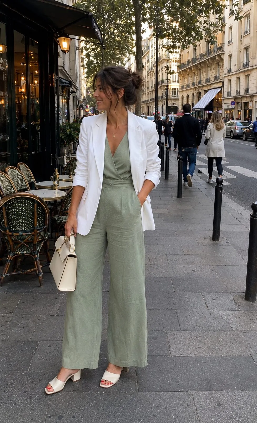 green jumpsuit outfit