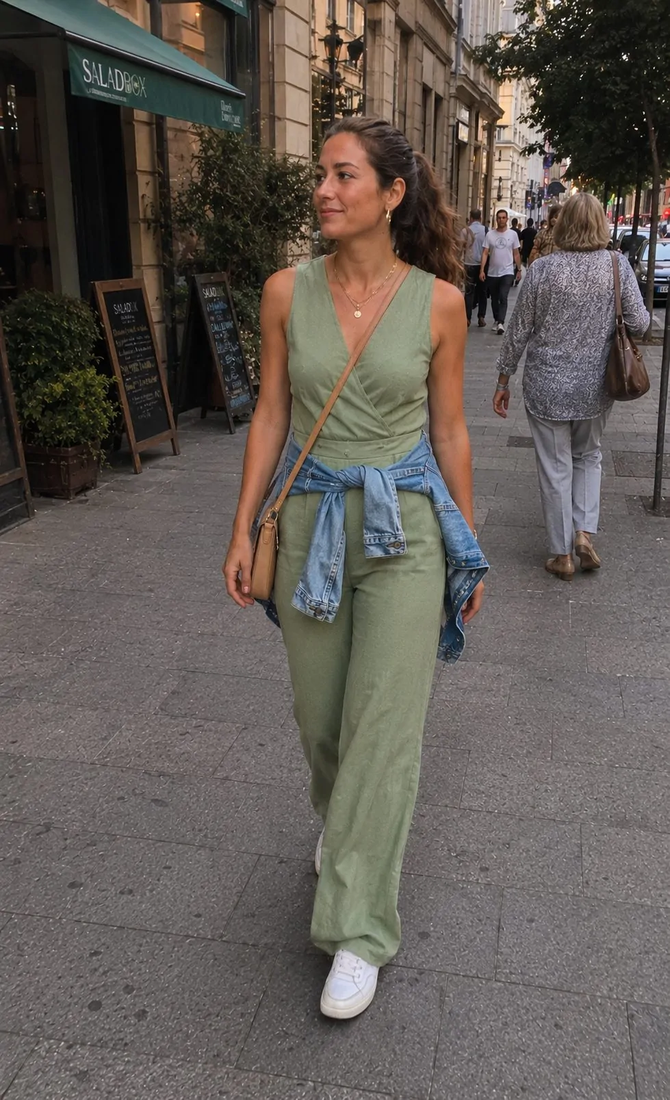 green jumpsuit outfit