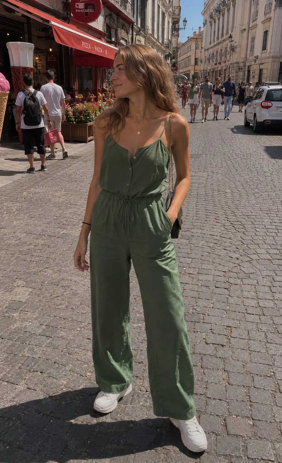 green jumpsuit outfit