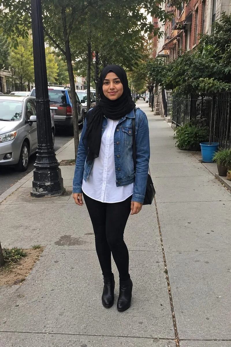 black tights and white shirt