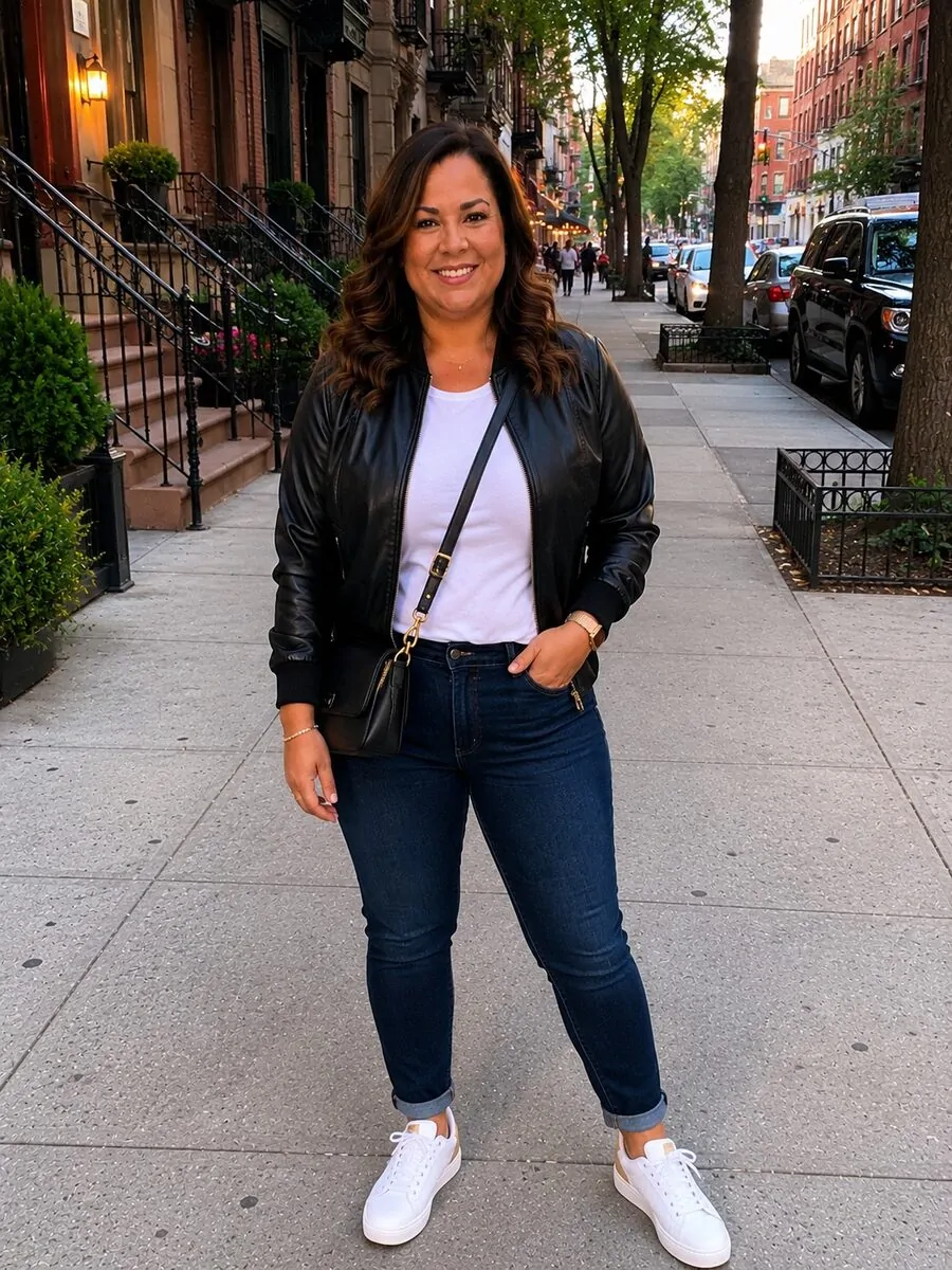 Leather bomber jacket outfits for women (22)