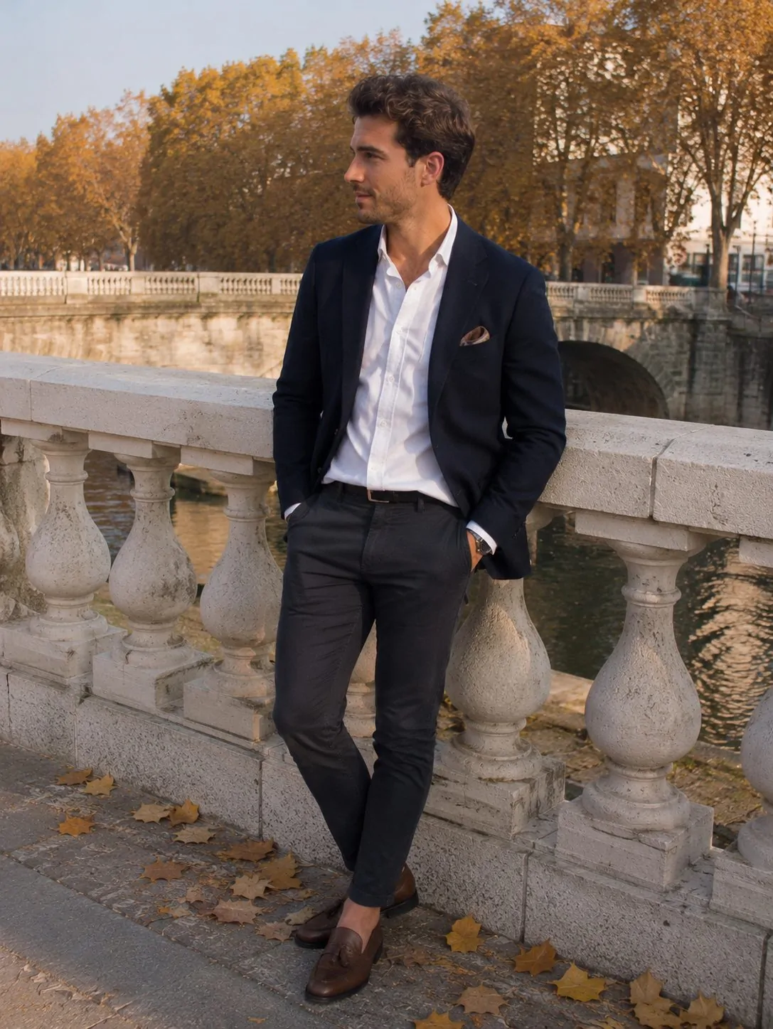 Men fall navy blazer outfit